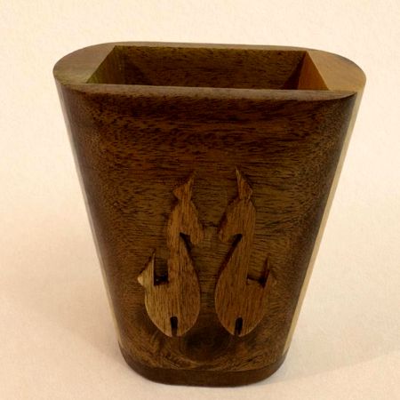 Handcrafted Wood Square Pen Pot with Bird Design